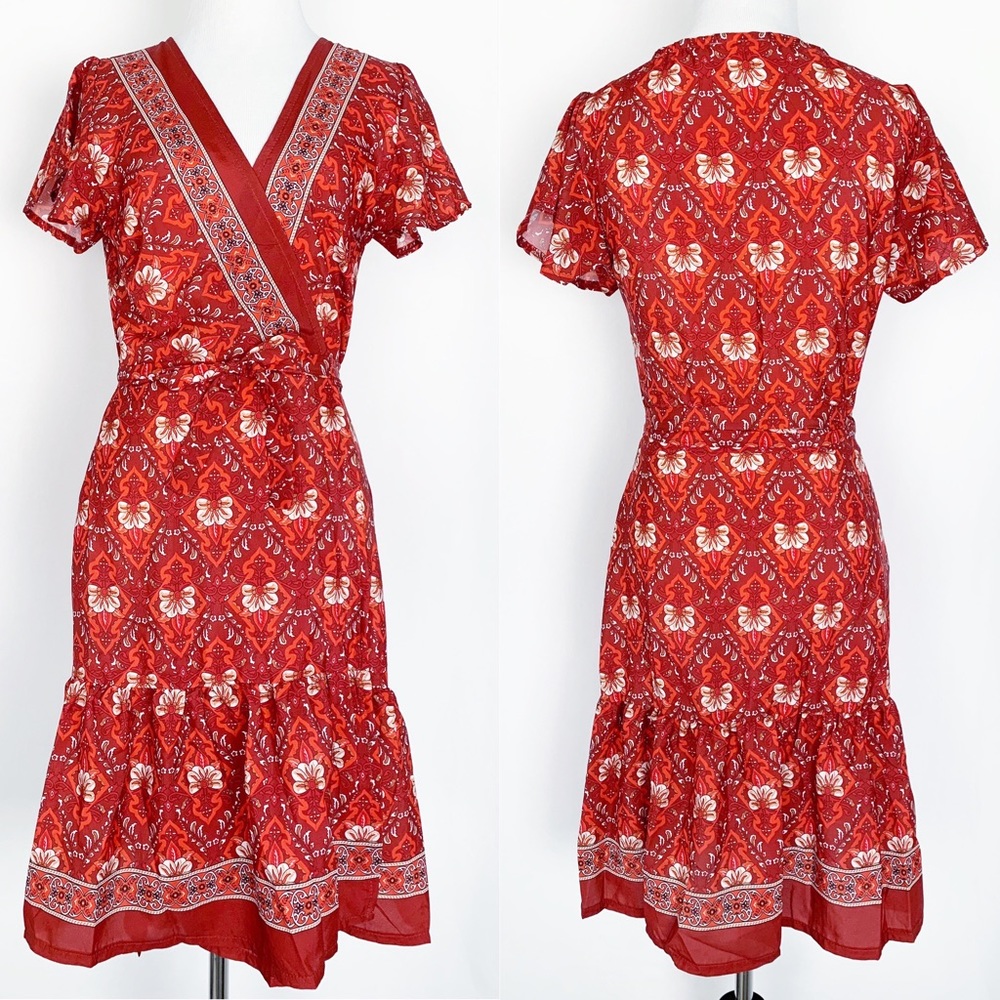 Flutter Sleeve Boho Wrap Dress - Picture 4 of 8